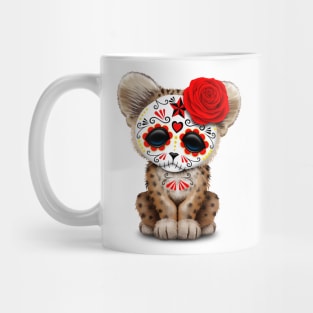 Red Day of the Dead Sugar Skull Leopard Cub Mug